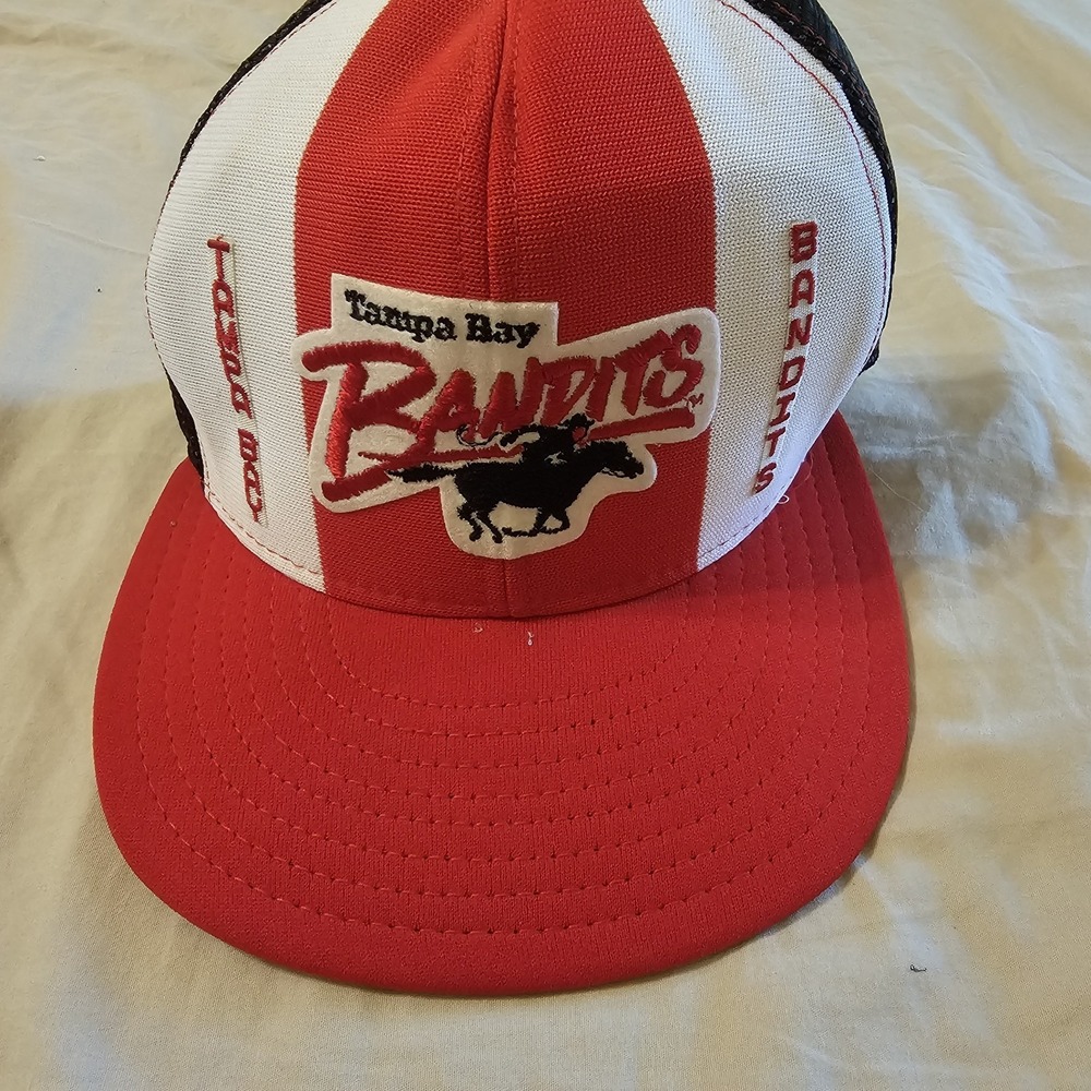 Vintage Tampa Bay Bandits AJD Lucky Stripes Mesh Trucker Snapback Hat Cap USFL